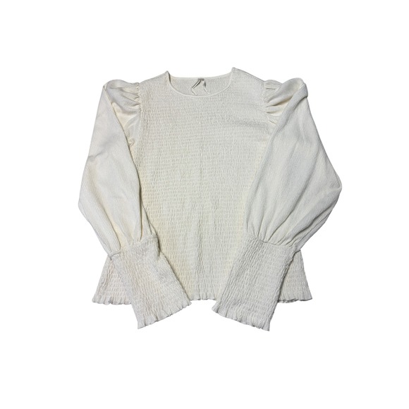 Anthropologie Tops - Anthropologie Ivory Smocked Puff Sleeve Blouse XL Cream‎ Textured Top
